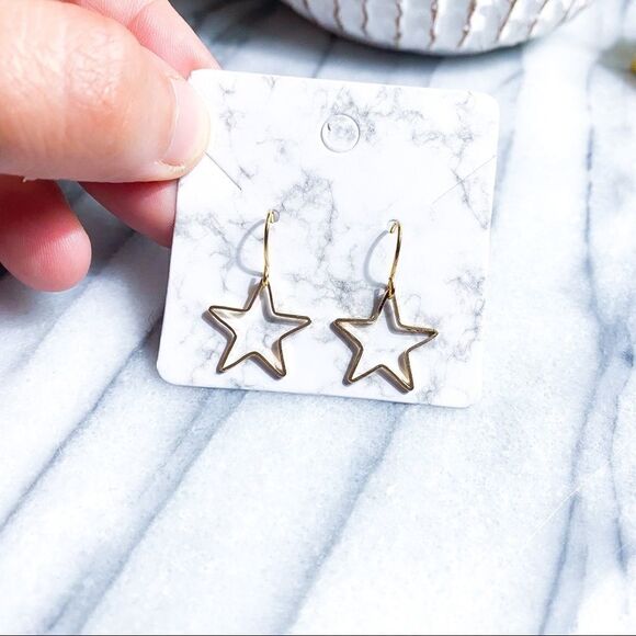 Gold Star Earrings Dangle Drop Celestial Dainty Minimalist - Picture 3 of 6